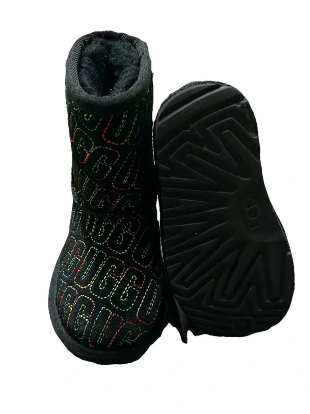 Toddler Girl Black Ugg Boots Embroidered All Over Logo Size 6 Winter